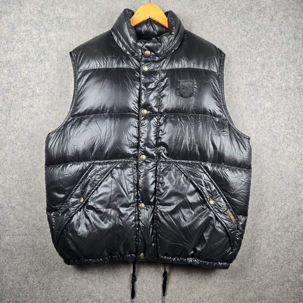 Polo Ralph Lauren Puffer Vest Mens XL Black Down Filled Shiny Glossy Quilted